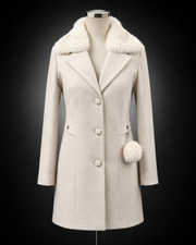 BRAVON women's Heather Grey double-breasted tailored coat front view